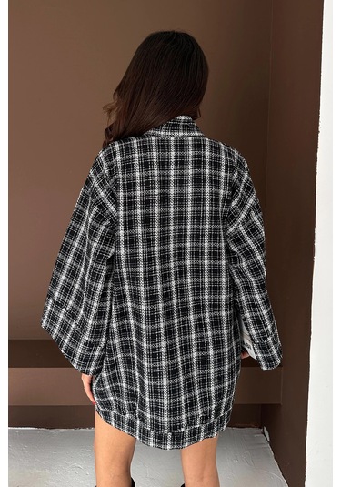 Kare Desenli Kimono Siyah Siyah