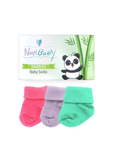 Novibaby 3'lü Bambu Yenidoğan Bebek Çorabı I Purple Candy I 0-6 a "Karışık Renkli"