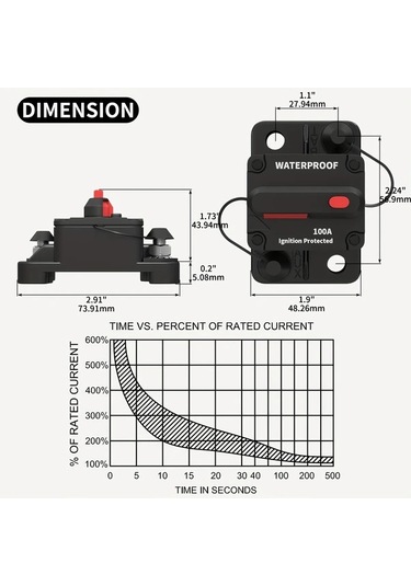 Motion003 30a 2 Adet 12v Dc Denizcilik Sınıfı 100 Amper Otomatik Sıfırlama Sigortası Tekn
