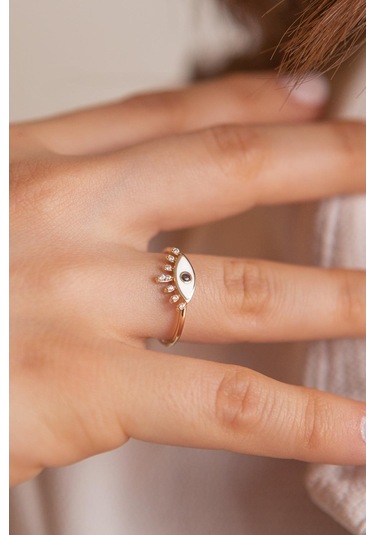 Mineli Kirpik Altın Yüzük