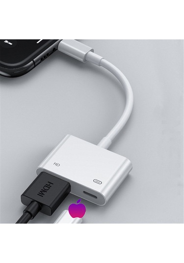 Gajeena İphone Uyumlu İpad İçin Lightning'den Hdmı'ye 1080p Hd Video Akış Adaptörü - Tv/projektör Ekran Yansıtma Kablosu Beyaz
