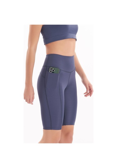Josejuan Kadın Toparlayıcı Yüksek Bel Cep Detaylı Spor Biker Tayt 7108-indigo İndigo