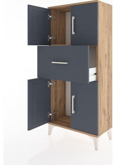 Hyperion Dolap Tek Raflı Tek Çekmeceli 4 Kapaklı 60x44x134 Çam-antrasit Atlas Çam