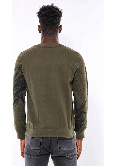 Wessi Yeşil Baskılı Taşlı Bisiklet Yaka Sweatshirt Yeşil