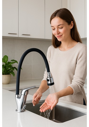 Spiral Başlıklı Evye Mutak Bataryası Su Tasarruflu Musluk