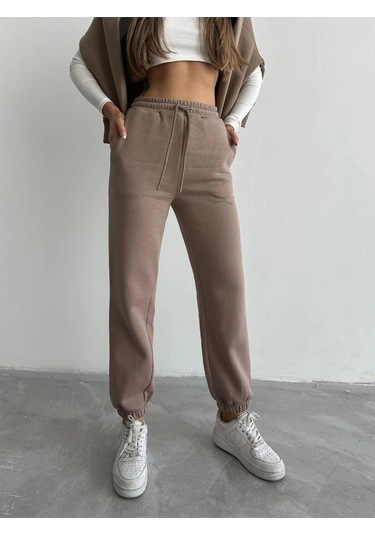 3 İplik Şardonlu Paça Lastikli Eşofman Vizon İs001 Vizon