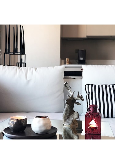 Alesta Home Kahverengi ve Beyaz Seramik Tealight Mumluk 6X6Cm Kahverengi