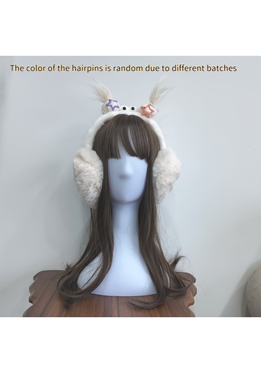 Elmpaly Beyaz Renkli Kadınlar İçin Sevimli Polar Kulaklık, Sıcak Rüzgar Geçirmez Kışlık Hediye