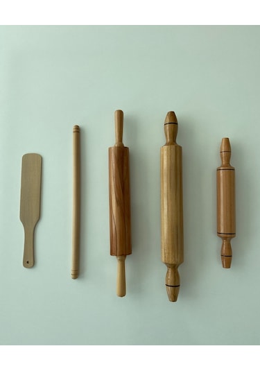 Ahşap Merdane Seti - 3 Adet Merdane + Oklava Ve Çevirgeç