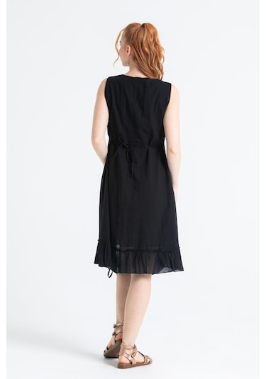 Kolsuz Vual Candan Yırtmaçlı Midi Boy Elbise Siyah Syh-siyah