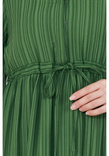 Gömlek Yaka Beli Tünelli Sare Elbise-yeşil-4075-yeşil Yeşil