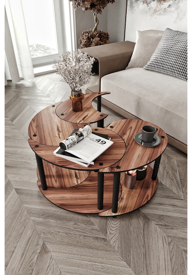 Yin Yang Unıty Serenıty Orta Sehpa 4 Lü Ceviz 70cm Ceviz