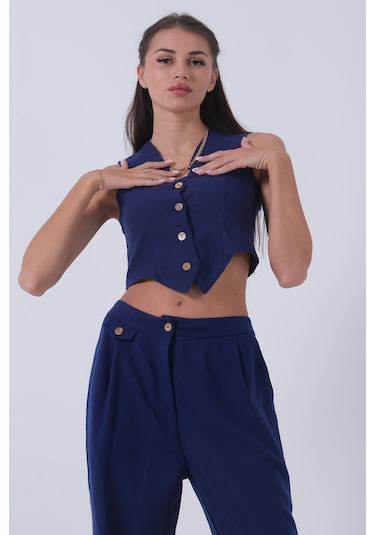 Feminist Saks Keten Yelekli Takım 0106321.26 001