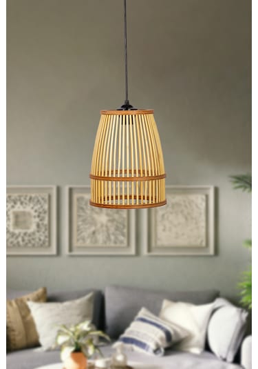 Rustik Bambu Serisi Lavinia Ahşap Sarkıt Avize Ahşap