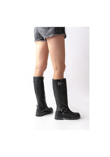 02-312 Siyah Toka Aksesuarlı Fermuarlı Günlük Kadın Çizme Resimdeki Renk