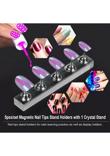 Shineyee Şeffaf Akrilik Tırnak Tutucu - 5 Pratik Tabanlı Manyetik Manikür Standı