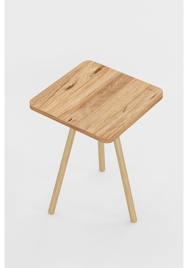 İntergo Kare Tasarımlı Ahşap Ayaklı Tekli Zigon Yan Sehpa Atlantik Çam
