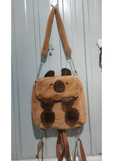 Symbee 2024 Yeni Model Kedi Desenli Yumuşak Plüsh Çift Omuz Çanta, Öğrenci Çantası, Çapraz Çanta, Kadın Çantası Kahverengi
