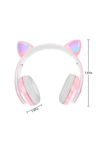Wezone Kedi Kulaklıklı Led Işıklı Hi-fi Stereo Bluetooth 5.0 Kulaklık, Kablolu/kablosuz, Fm/tf Kart Desteği, Çocuklar/gençler İçin Pembe