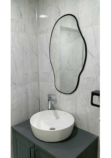 Asimetrik 50x30 Konsol, Dresuar, Tuvalet Aynası ''siyah''. 1.kalite Şişecam Ayna 50 X 30 Siyah + Gri Gri - Siyah