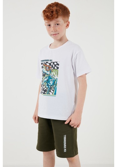 Lela Pamuklu Regular Fit Bisiklet Yaka Şortlu Alt-Üst Erkek Çocuk Takım 6212016 Beyaz