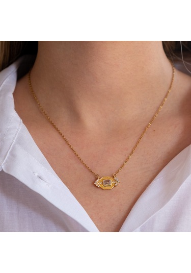 Çelik Kolye Işıltılı Göz Model - K-130 Altın