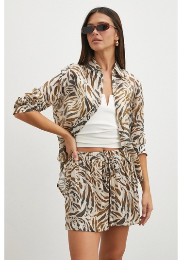 Uterpe Animal Print Şort Ekru