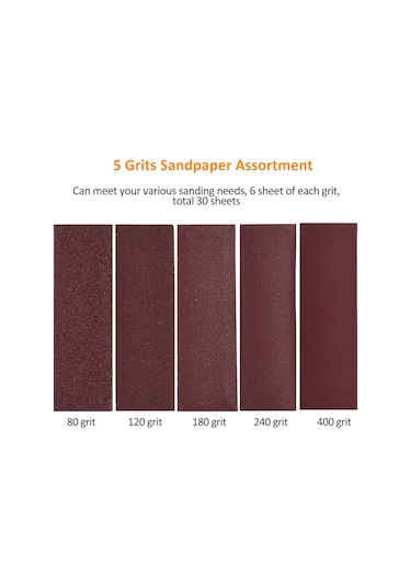 Dofolink 30 Adet Kısa Zımba Zımpara Kağıdı 80/120/180/240/400 Tane , 3.5x1 İnç Kırmızı, Ahşap Mobilya-metal-araç Detaylı Zımparalama İçin
