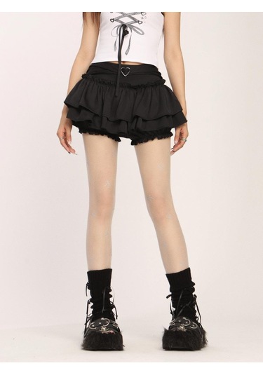 Kadınlar İçin Ruffle Mini Etek Yazlık Düz İnce A Kesim Şort Kek Etek Kawaii Sevimli Stil Y2k Giysileri Sokak Giyimi Pembe