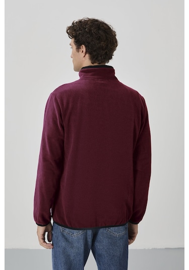 Tommy Life Erguvan Yazı Nakışlı Dik Yaka Fermuarlı Standart Kalıp Erkek Sweatshirt Polar - 87992 Mor