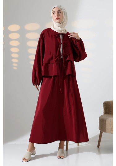 Kadın 100% Pamuk Modal Bordo Gömlek Etek Tesettür Takım Çok Renkli