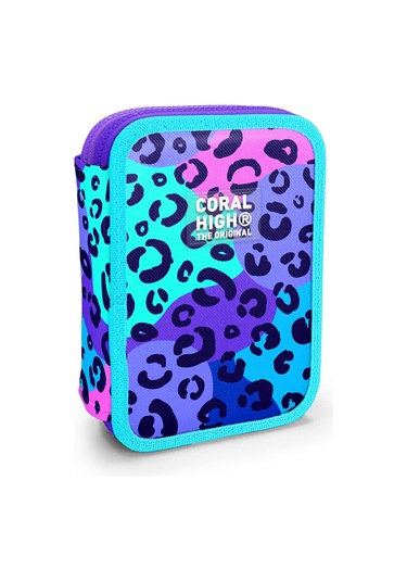 Coral High Mor Leopar Desenli Çift Katlı Kalem Çanta 11132 Mor