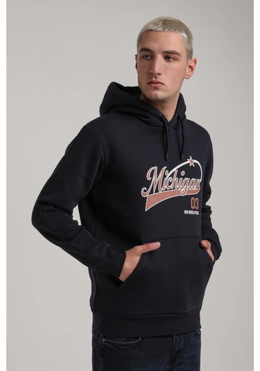 Kapüşonlu Lacivert Slim Fit Full-zip Sweatshirt 24fwm64079 Lacivert