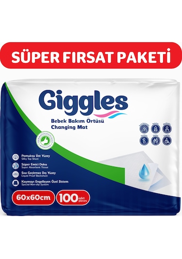 Giggles Bebek Bakım Örtüsü 60x60 Alt Açma Bezi 10 Paket 100 Adet