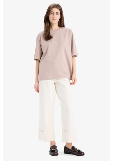 DeFacto Oversize Geniş Kalıp Bisiklet Yaka Basic Düz Penye Kısa Kollu Tişört C0099AX25SPBG130