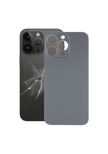 Rogfer İphone Uyumlu 14 Pro İçin Kolay Değiştirme Büyük Kamera Deliği Cam Arka Pil Kapağı Siyah Siyah Siyah