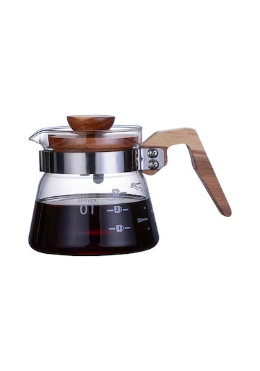 Isıya Dayanıklı Cezve, Cam Cezve, V60 Kahve Su Isıtıcısı, Ahşap Saplı Brewer Barista Süzgeç, 400ml