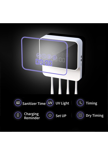 Geeksen Uv Diş Fırçası Dezenfektörü, Duvara Monte Usb Şarjlı Zamanlayıcılı Banyo Organizer Beyaz