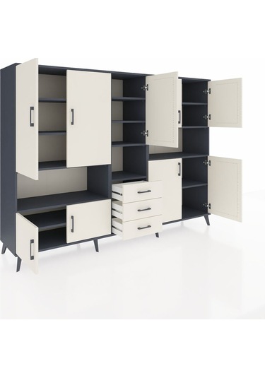 Hyperion Dolap 13 Raflı 3 Çekmeceli 9 Kapaklı 220x44x163 Antrasit Antrasit-aytaşı