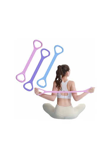 Geeroyoo 3 Adet Pilates Grup 8 Şekilli Germe Kayışları - Yoga Ve Fitness İçin Esneklastik, Pembe-mavi-mor, 47 Cm Çok Renkli
