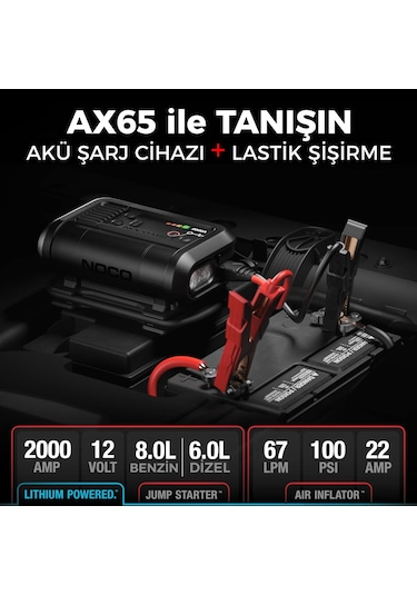 Noco Ax65 12v Lityum 2000amp Akıllı Akü Takviye + Pompa + Powerbank + Led Lamba