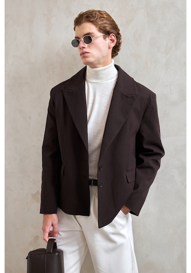 Hyman Erkek Oversize Blazer Ceket Kahverengi