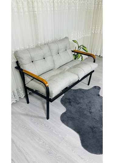 Madame Home Kasımpatı Balkon, Bahçe, Cafe Metal Kanepe Koltuk Takımı 2'li Açık Gri