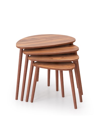 Nora 4lü Dörtlü Mdf Ahşap Zigon Sehpa - Ceviz