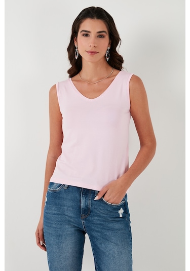 Lela Kalın Askılı V Yaka Bayan Bluz 5864384 Toz Pembe