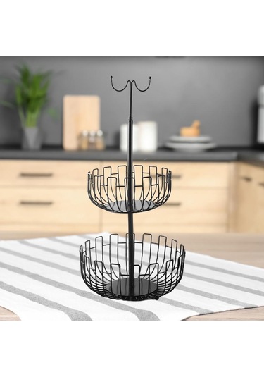 Suntek Demir Sanat 2 Katlı Asılı Meyve Sepeti Tutucu Depolama