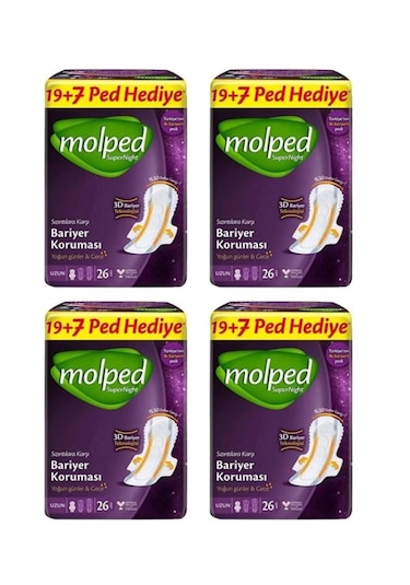 ﻿Molped Süpernight Hijyenik Ped Uzun 4 x 26'lı