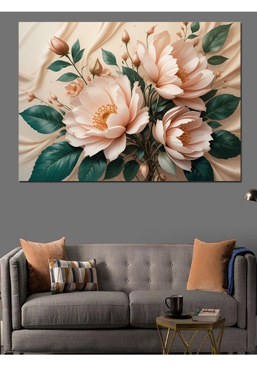Pastel Beyaz Çiçekler Dekoratif Kanvas - Mdf Ahşap Tablo