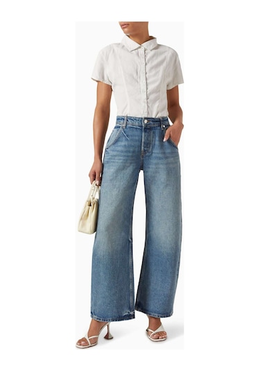 Eb Denim Enzo Cropped Barrel Jean - - Rahat Mid - Rise Ve Geniş Paça Tasarımı Mavi