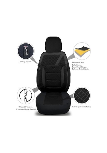 Minderland K1 - Suzuki Splash İle Uyumlu Koltuk Kılıfı, Tam Takım/siyah